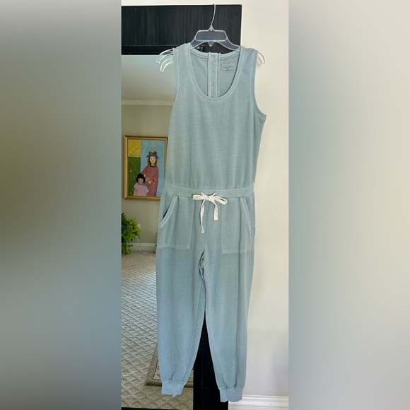 Thread & Supply Women's Sz Sm Med Blue Jersey Sleeveless Jumpsuit Romper Jogger - Picture 1 of 7
